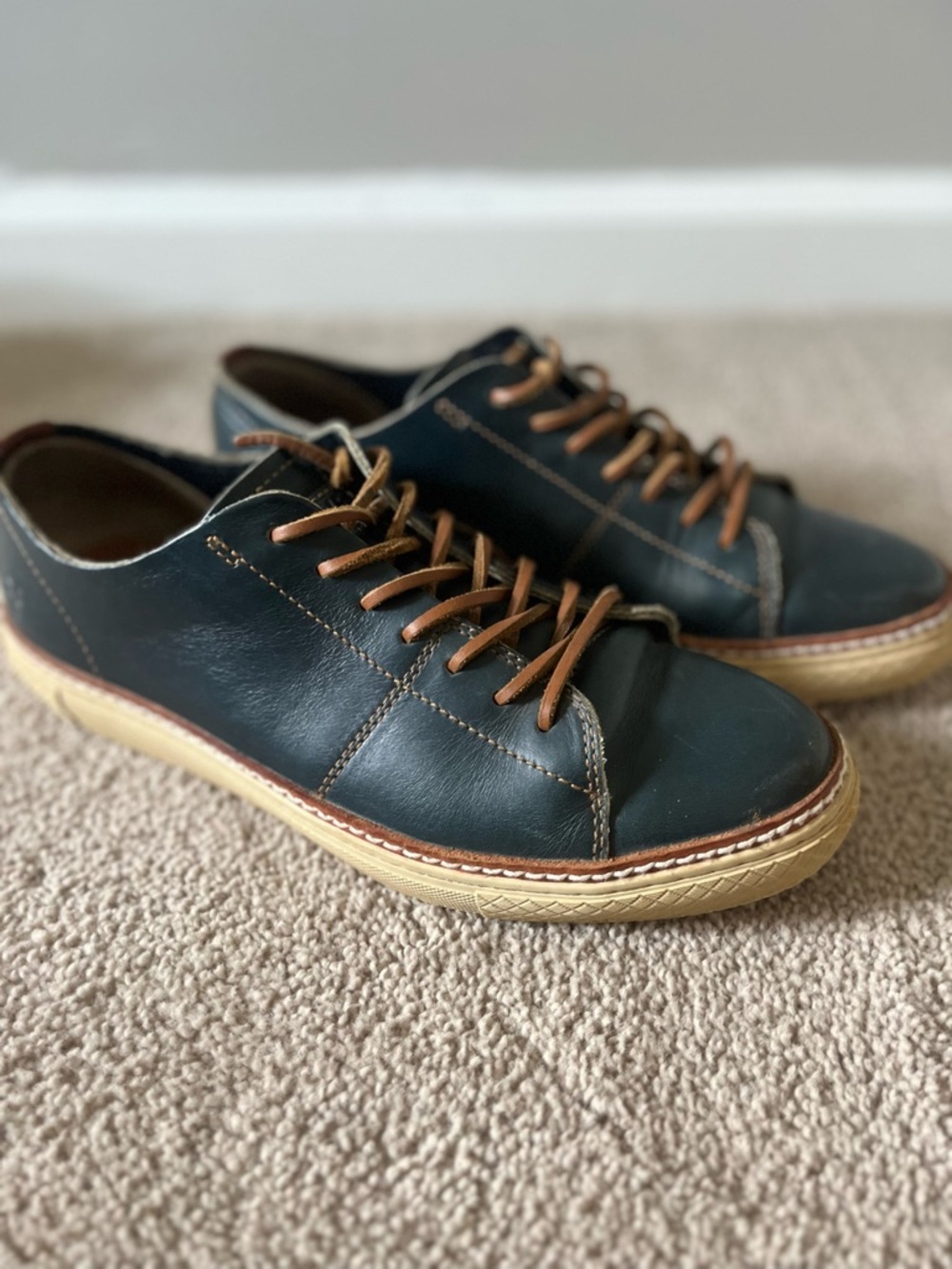 Frye Navy Leather Walker Oxfords with Brown Leather Laces
